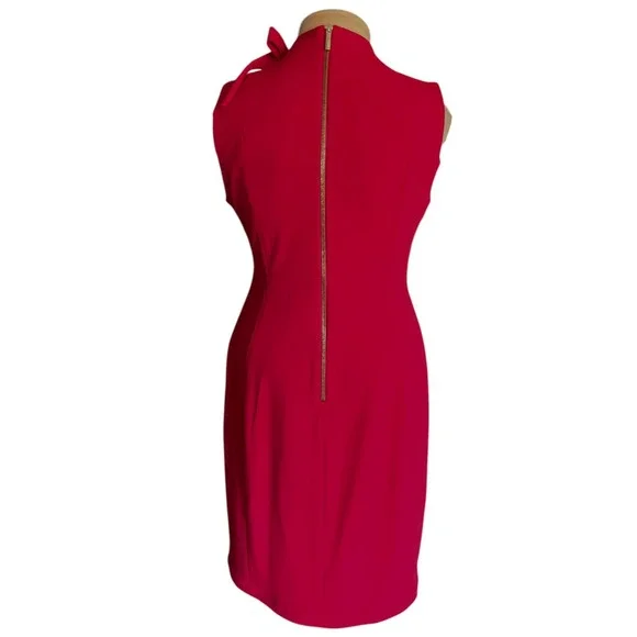 Calvin Klein 12 Red Mock Neck Bow Sheath Dress Office Siren Professional Midi 12 - Picture 3 of 13